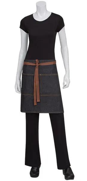 Memphis Black Denim Half Apron Chef Works