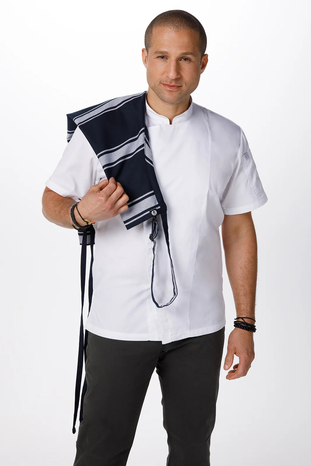 Navy Butcher Stripe Bib Apron Bib