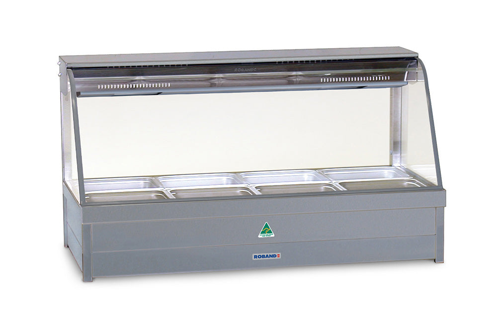 Roband Curved Glass Hot Food Display Bar, 4 pans double row with roller doors - C22RD Roband