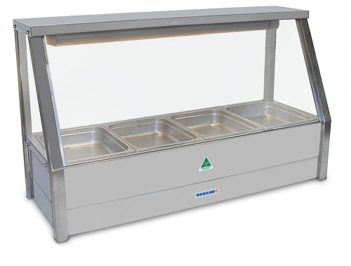 Roband Straight Glass Hot Food Display Bar, 4 pans single row with roller doors - E14RD Roband