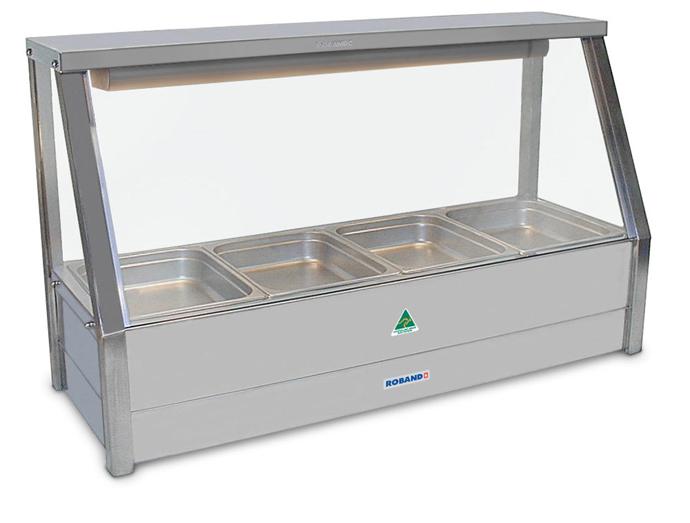 Roband Straight Glass Hot Food Display Bar, 4 pans single row - E14