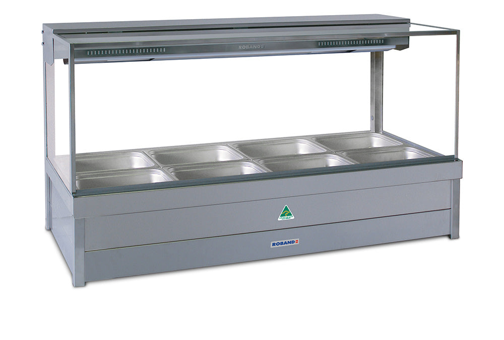 Roband Square Glass Hot Food Display Bar, 8 pans double row - S24 Roband