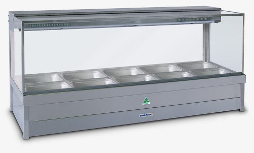 Roband Square Glass Hot Food Display Bar, 8 pans double row with roller doors - S24RD Roband