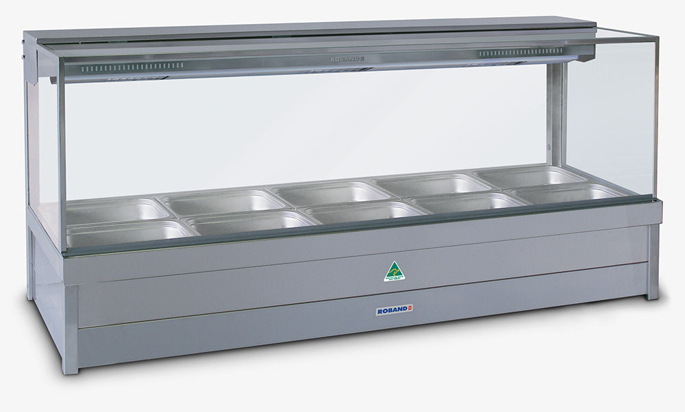 Roband Square Glass Hot Food Display Bar, 10 pans double row - S25 Roband