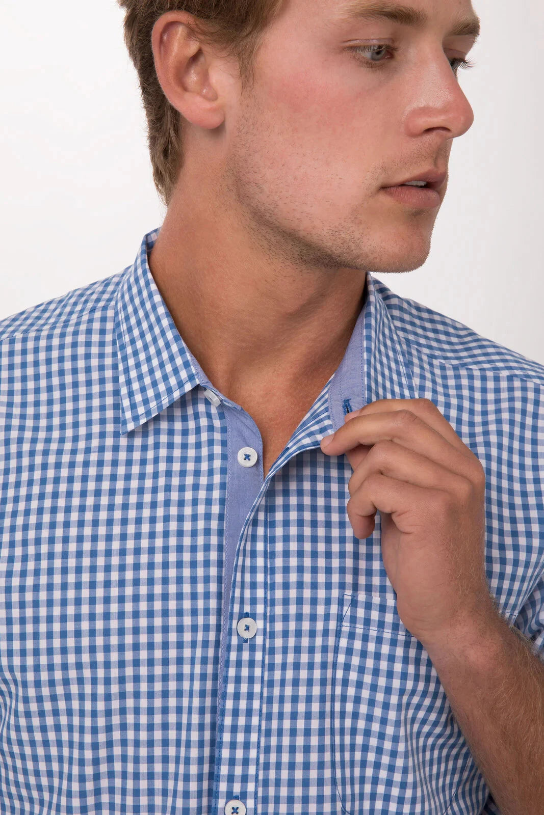 Modern Gingham Men's Short Sleeve Dress Shirt Chef Works