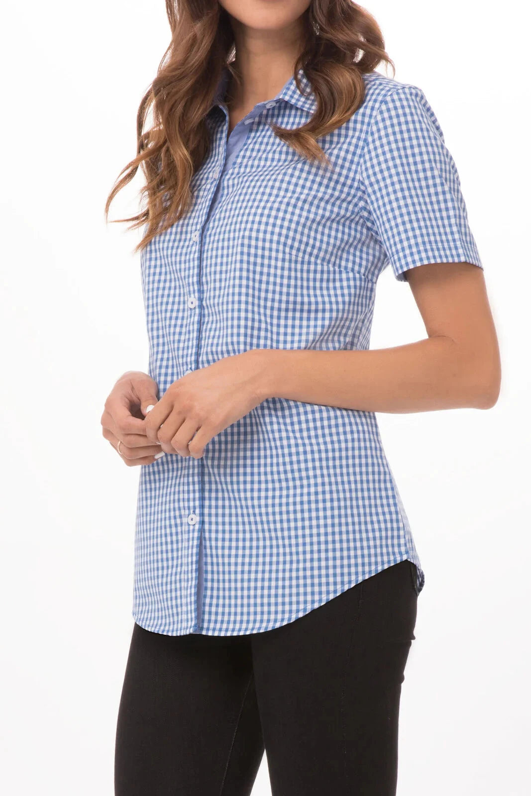 Modern Gingham Women's Short Sleeve Dress Shirt Chef Works
