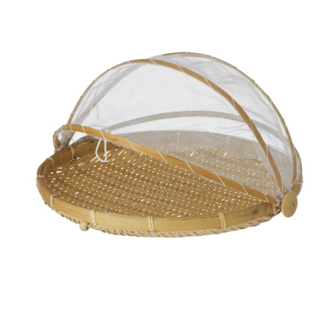 Davis & Waddell Collapsible Mesh Food Cover with Bamboo Tray Natural & White 42x42x26cm Isalbi