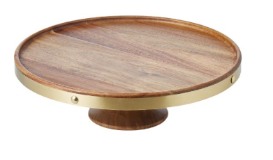 Davis & Waddell Acacia & Brass Cake Stand Natural 28x8.5cm Isalbi