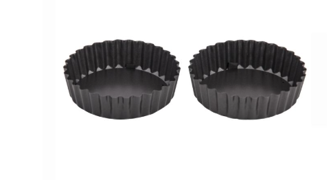 MasterPro Non-Stick Individual Round Fluted Tart Tin 2pcs Set Black 12.5x12.5x3.5cm