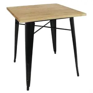 Gm631 - Black Square Steel Bistro Table With Wooden Top 700Mm Uropa