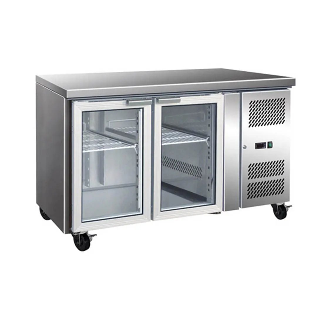 GN2100TNG - 2 Glass Door Gastronorm Bench Fridge FED