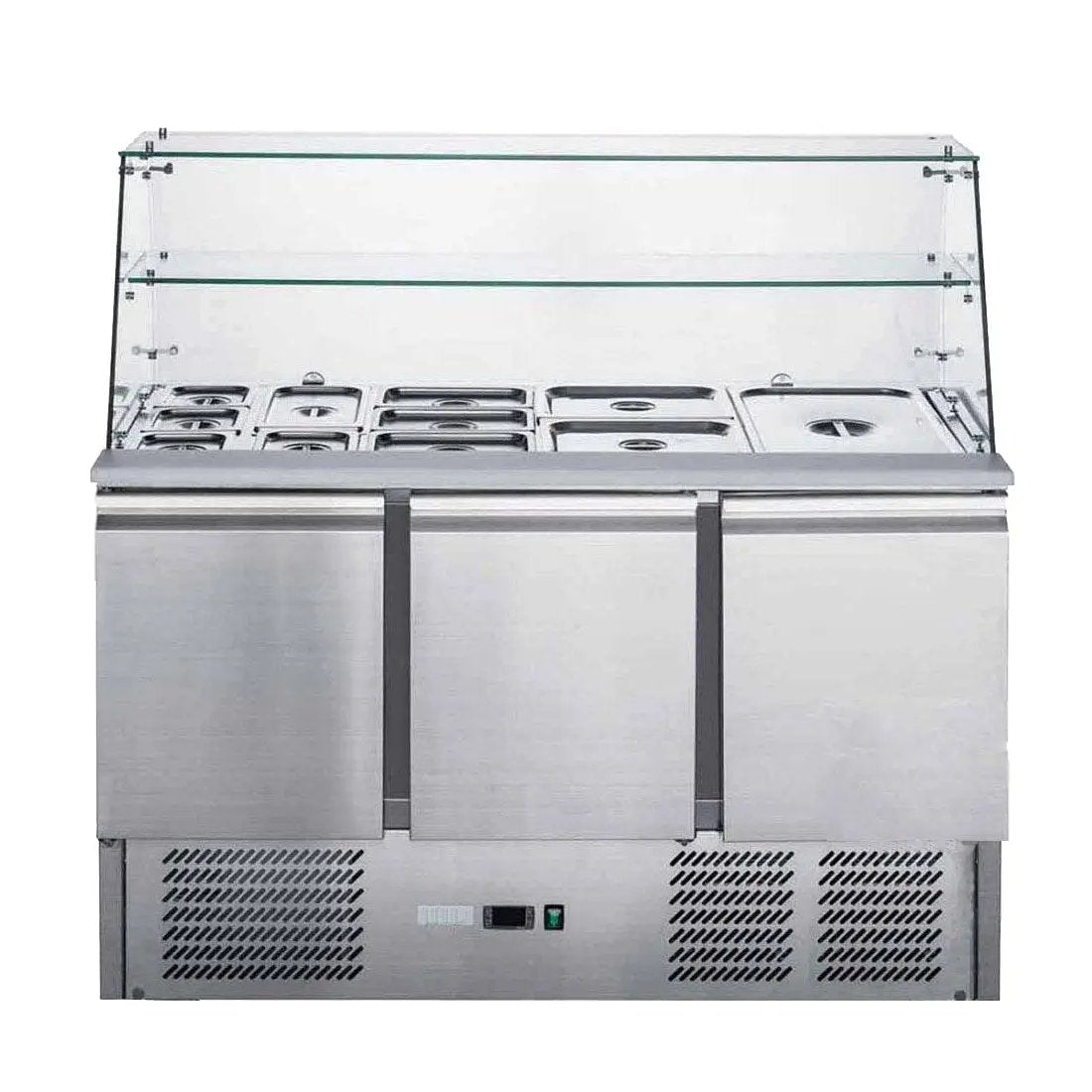 FED-X Three Door Salad Prep Fridge with Glass Top - XS903GC FED