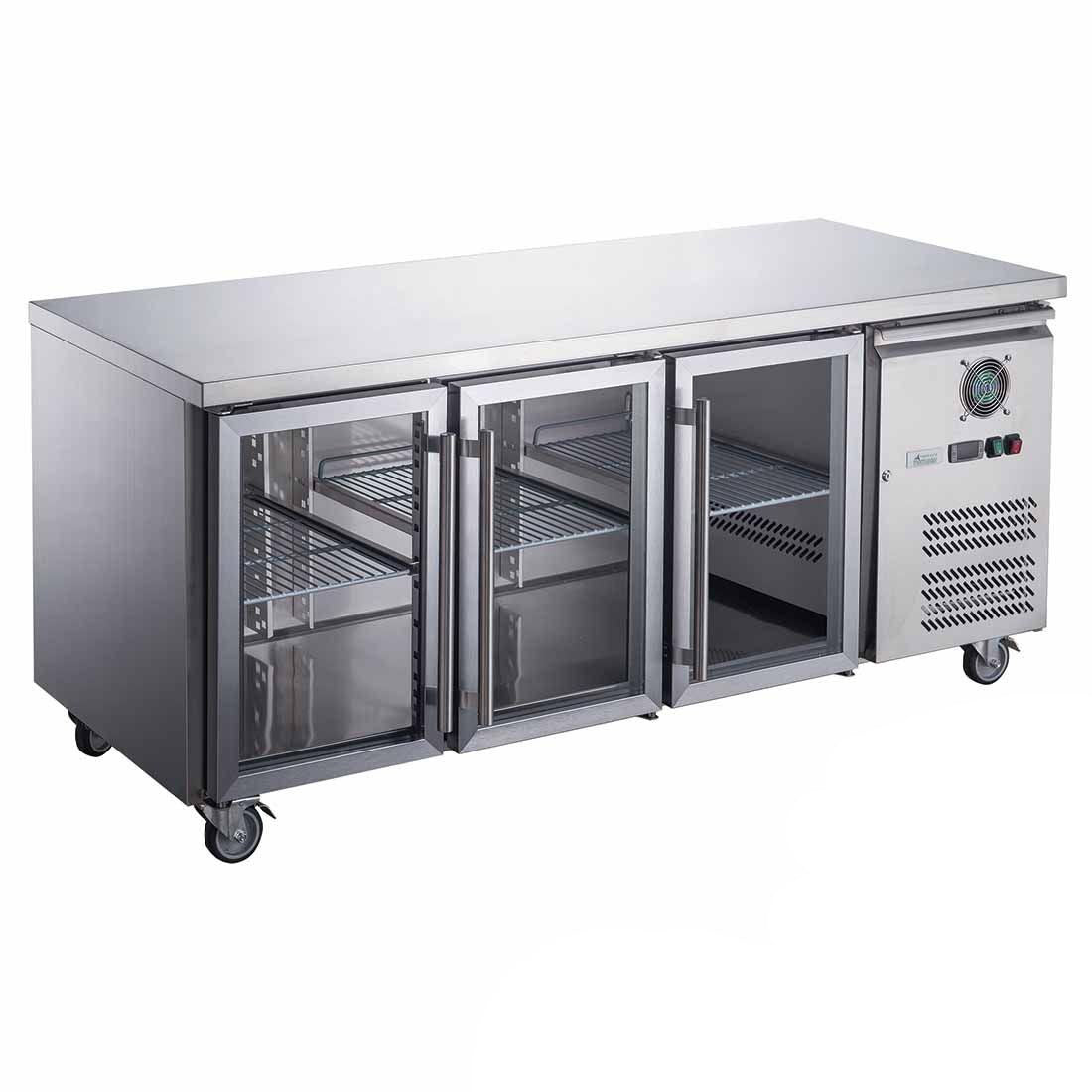 FED-X Three Glass Door Bench Fridge Stainless Steel - XUB6C18G3V