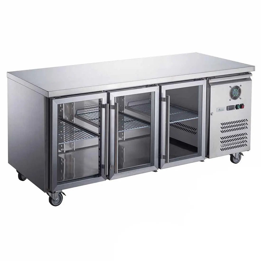 FED-X Three Glass Door Bench Fridge Stainless Steel - XUB6C18G3V FED