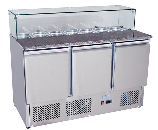 Product image of Atosa ESL3864 3 Doors Pizzatable Saladette Fridge 1365 mm