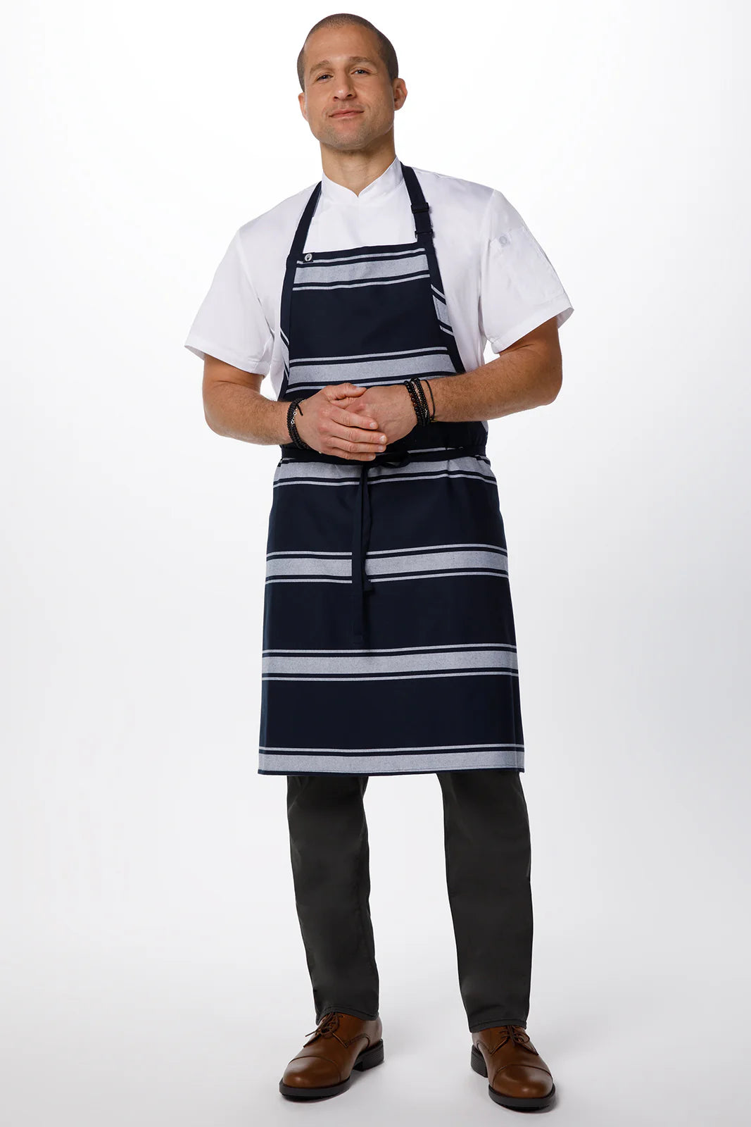 Navy Butcher Stripe Bib Apron Bib