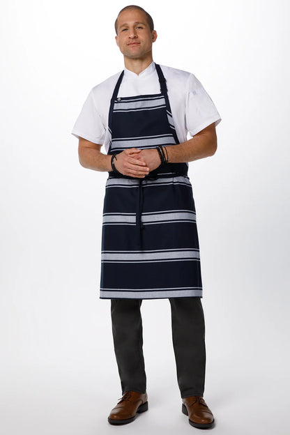 Navy Butcher Stripe Bib Apron Bib