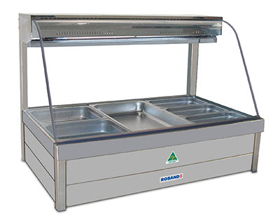 Roband Curved Glass Refrigerated Display Bar - Piped and Foamed only (no motor), 6 pans