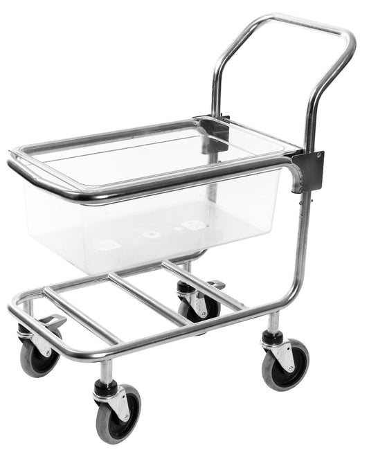 Container Trolley, Stainless Steel, with handle, lockable wheels, adjustable level to suit gastronorm container 1/1-200. - HA40721