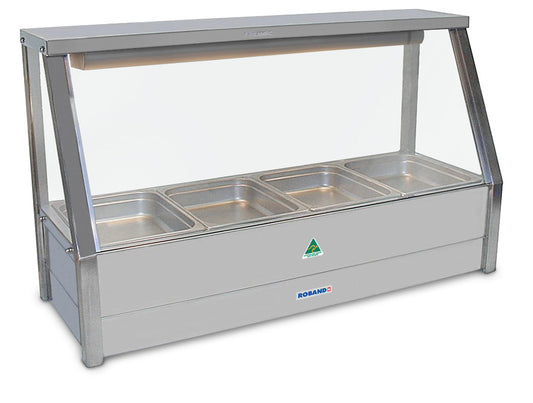 Roband Straight Glass Hot Food Display Bar, 4 pans single row - E14