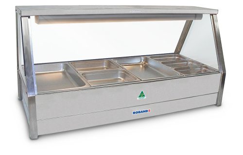 Roband Straight Glass Hot Food Display Bar, 10 pans double row with roller door - E25RD