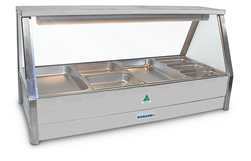 Roband Straight Glass Hot Food Display Bar, 8 pans double row - E24