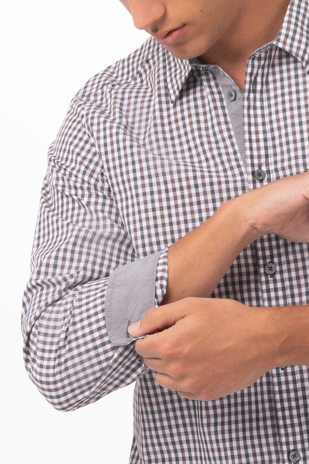 Modern Gingham Men's Long Sleeve Dress Shirt