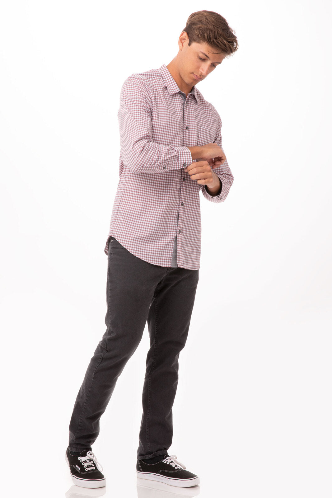 Modern Gingham Men's Long Sleeve Dress Shirt