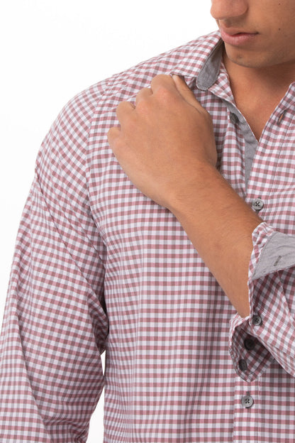 Modern Gingham Men's Long Sleeve Dress Shirt