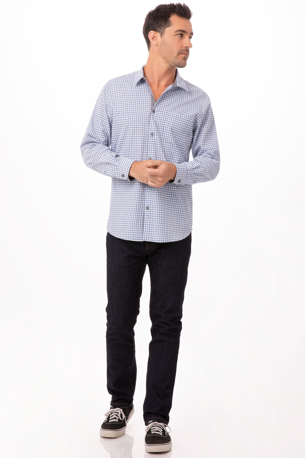 Modern Gingham Men's Long Sleeve Dress Shirt