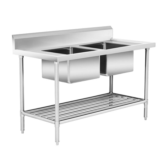 Premium Stainless Steel Double Sink Bench 700mm Deep