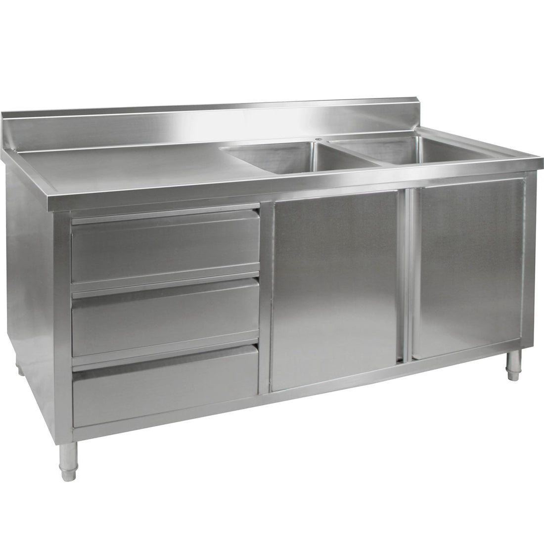 Kitchen Tidy Premium Stainless Steel Cabinet With Double Sinks, Doors & Drawers