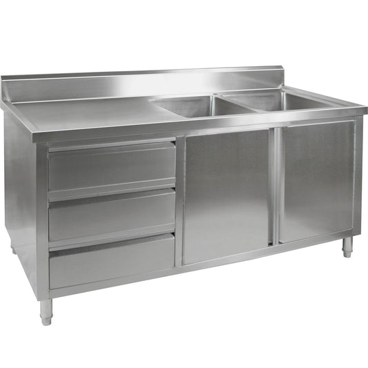 Kitchen Tidy Premium Stainless Steel Cabinet With Double Sinks, Doors & Drawers