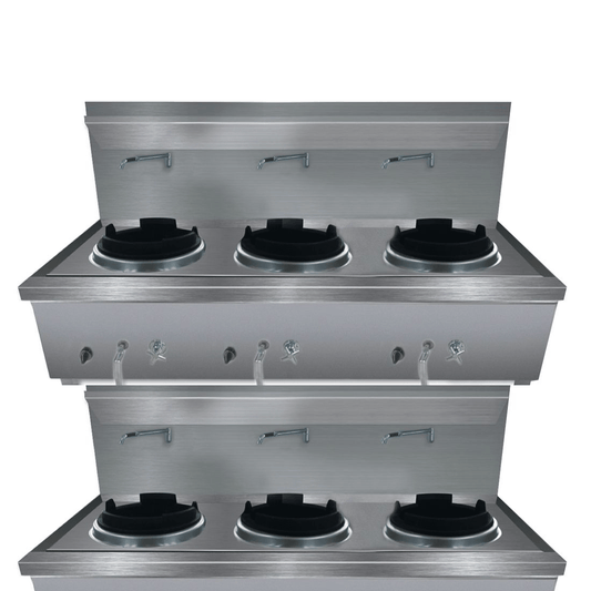 Gasmax Stainless Steel Waterless Nature Gas Triple Wok Chimney Burner - WW-3NC