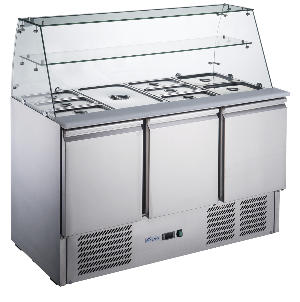 2NDs: FED-X Three Door Salad Prep Fridge with Glass Top - XS903GC-QLD374 FED