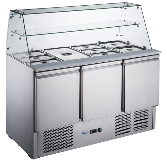 2NDs: FED-X Three Door Salad Prep Fridge with Glass Top - XS903GC-QLD374 FED