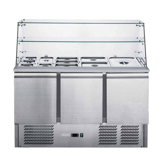 Three Door Salad Prep Fridge with Glass Top - XS903GC