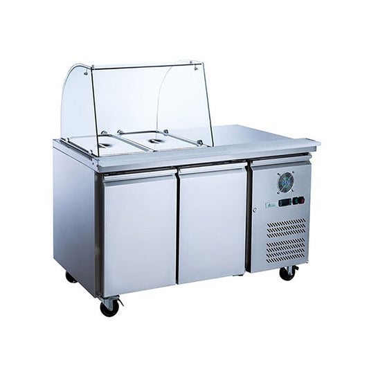 Two Door Salad Prep Fridge with Curve Glass Top - XTHP2100SALGC
