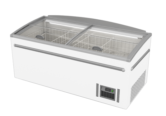 ZCD-E185S Supermarket Island Dual Temperature Freezer & Chiller with Glass Sliding Lids FED
